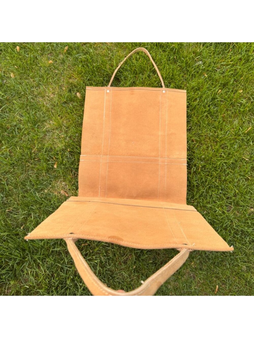 Suede Firewood Log Carrier Tote Brown Suede Handles Stitch Detailing TOM Vtg 80s - Picture 5 of 7
